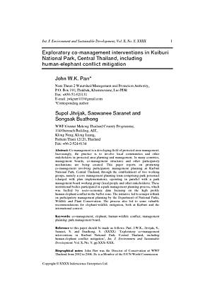 Exploratory co-management interventions in Kuiburi National Park, Central Thailand, including human-elephant conflict mitigation