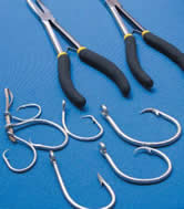 Circle hooks surround a traditional Circle hooks surround a traditional "J" hook, at centre bottom. The use of large circle ...
© WWF / Liz McLellan