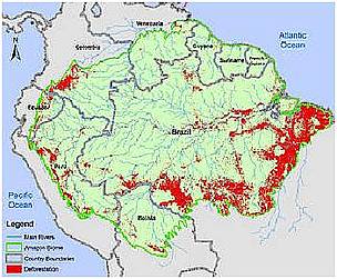 Deforestación en el bioma amazónico en base a datos del 2009 en Brasil y 2007-2008 en otros países. © WWF Deforestación en el bioma amazónico en base a datos del 2009 en Brasil y 2007-2008 en otros países.