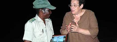 WWF Species Programme Director Sue Leiberman congratulates Project Monitor July Ngubane on his ... / ©: WWF-Canon / Richard McLellan WWF Species Programme Director Sue Leiberman congratulates Project Monitor July Ngubane on his ... rel=