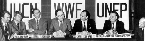 Launch of the World Conservation Strategy (WCS) in Belgium, 1980, with representatives from UNEP, ...
© WWF Intl. / WWF rel=