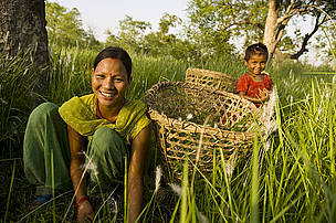 Women cutting grass. The grasslands are managed by the Community Co-ordination Forest Committee (CFCC). The land was previously grazed on, leaving it barren and bereft of life. Through sustainable management the area has now been regenerated. The CFCC was established with the help of WWF and allows communities to manage their own forests/grasslands in a sustainable manner. Khata, Royal Bardia National Park buffer zone, western Terai, Nepal. © © Simon De Trey-White / WWF-UK Women cutting grass. The grasslands are managed by the Community Co-ordination Forest Committee (CFCC). The land was previously grazed on, leaving it barren and bereft of life. Through sustainable management the area has now been regenerated. The CFCC was established with the help of WWF and allows communities to manage their own forests/grasslands in a sustainable manner. Khata, Royal Bardia National Park buffer zone, western Terai, Nepal.