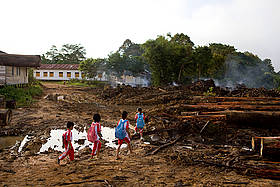 No school buses here: Children walk to the school located at the timber base camp. By providing a ...
© WWF / Simon Rawles
© WWF / Simon Rawles