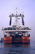 The stern of a Spanish fishing vessel in Senegalese waters