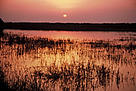 Sunset in East Dongting Lake, a Ramsar wetland site. Hunan Province, China.