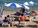 Tourists beach in Kemer, Mediterranean Sea, Turkey.